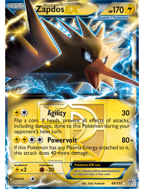 Card Zapdos-EX 48/135 da coleção Plasma Storm