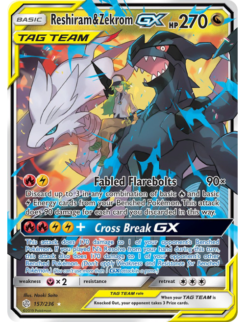 Carta Pokémon Reshiram & Zekrom Gx Copag + 15 Cards Brinde