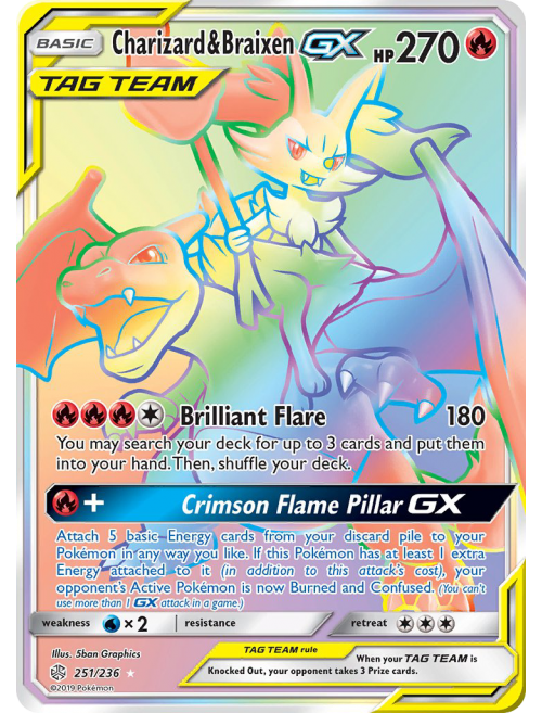 Carta Pokémon Charizard E Braixen Gx Full Art Sol E Lua 230