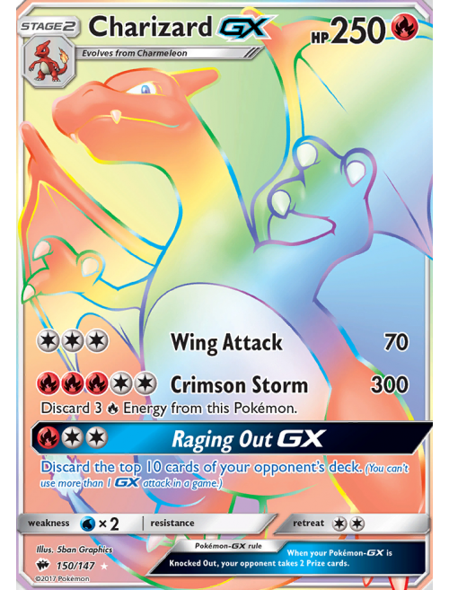 Card Charizard GX 150/147 da coleção Burning Shadows