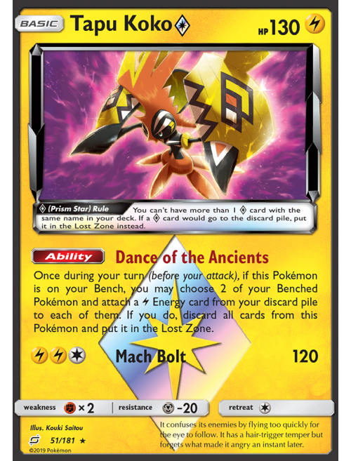 Carta Pokémon Tapu Koko Estrela Prisma (51/181) Rara União de Aliados TCG  Original