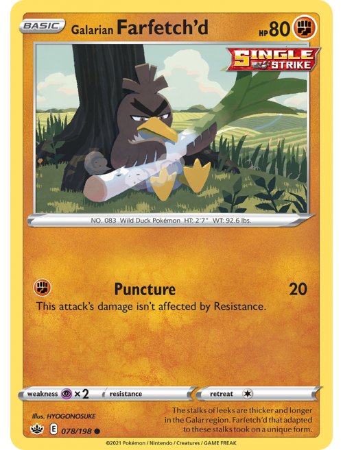 Card Galarian Farfetch'd 78/198 da coleção Chilling Reign